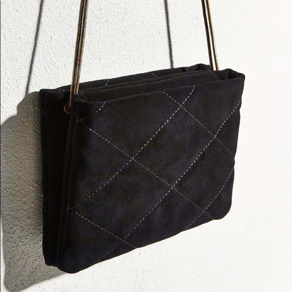 Black UO Quilted Genuine Suede Clutch
